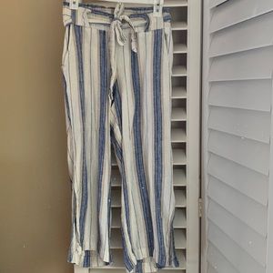 Cotton flowy beach pants. Cropped and 9 inch slits up legs